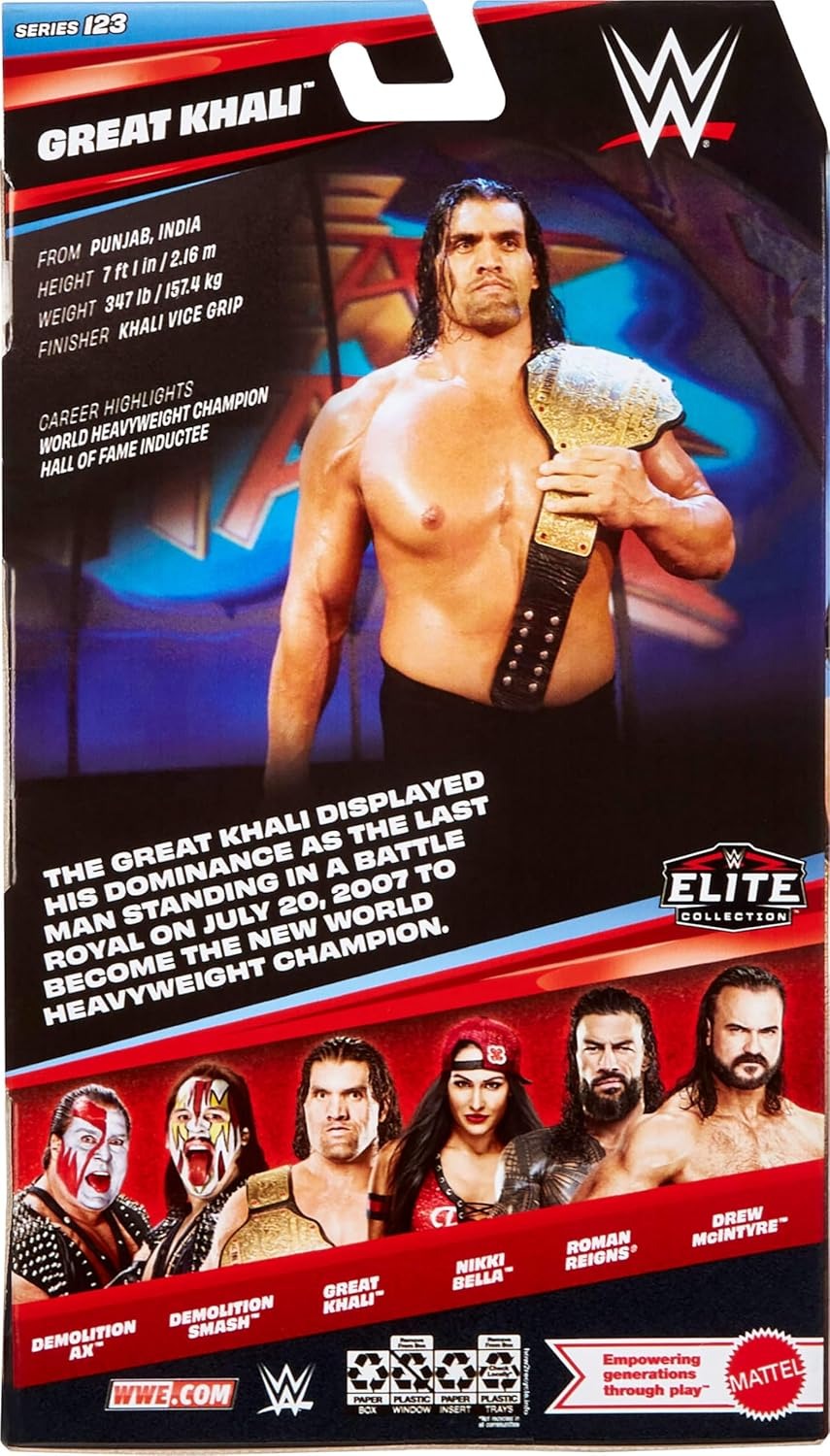 Mattel WWE Elite Action Figure & Accessories, Series #123 Set, 6-inch Collectible Great Khali with 25 Articulation Points & Swappable Hands