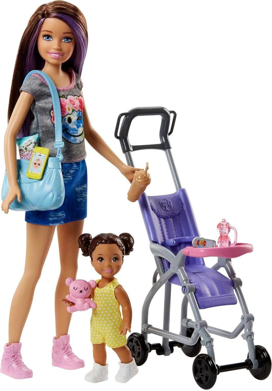Barbie Babysitting Playset with Skipper™ Doll, Baby Doll, Bouncy Stroller and Themed Accessories for 3 to 7 Year Olds