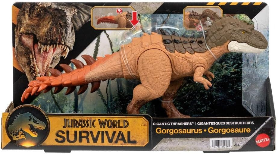 Mattel Jurassic World Dinosaur Figure Toy, Gigantic Thrashers Large Gorgosaurus with 2 Attack Action & Evolve Feature, Digital Play