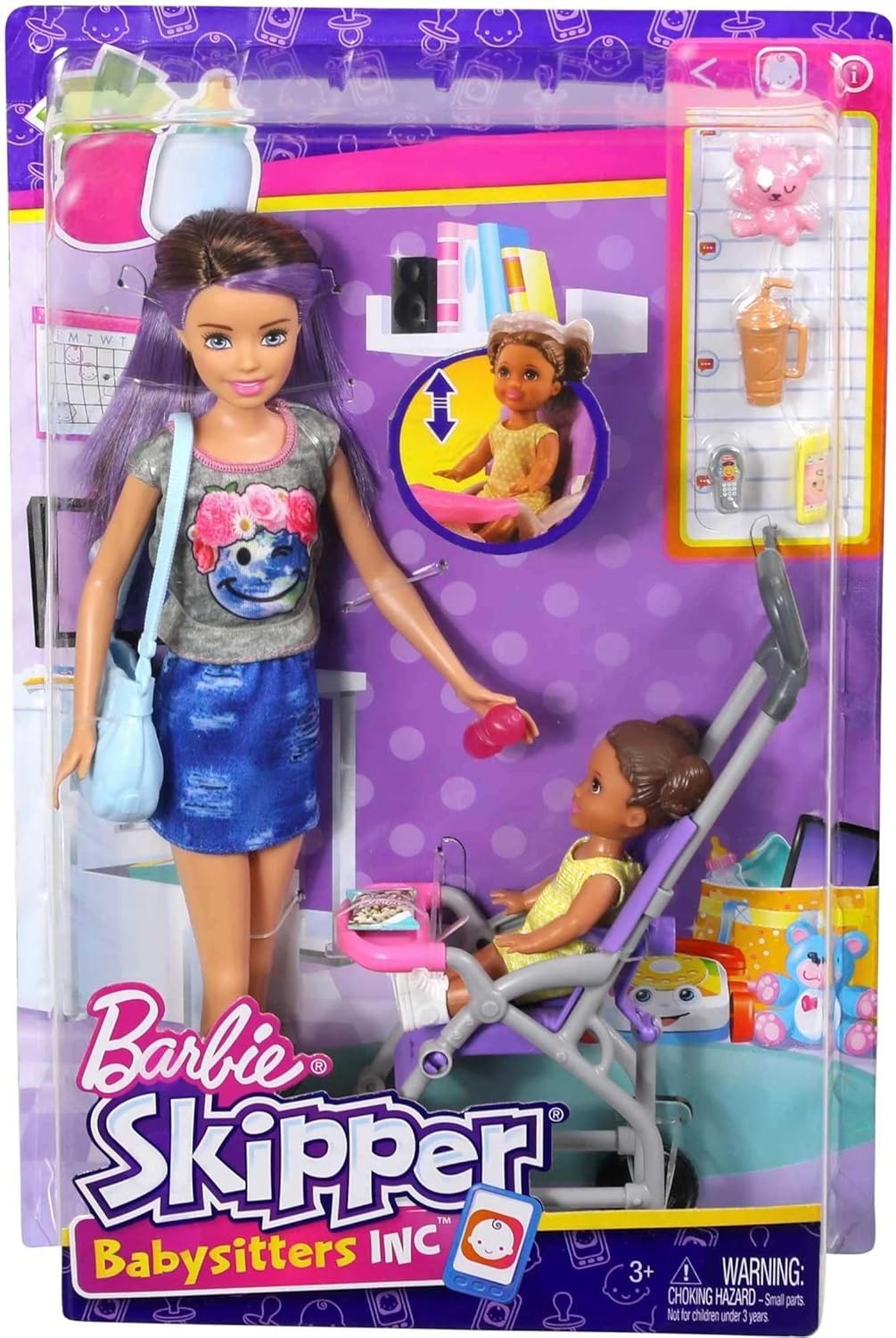 Barbie Babysitting Playset with Skipper™ Doll, Baby Doll, Bouncy Stroller and Themed Accessories for 3 to 7 Year Olds