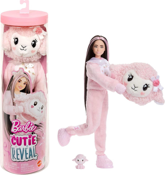 Barbie Cutie Reveal Doll & Accessories, Cuddly Series Lamb with 10 Surprises Including Color Change & Mini Pet