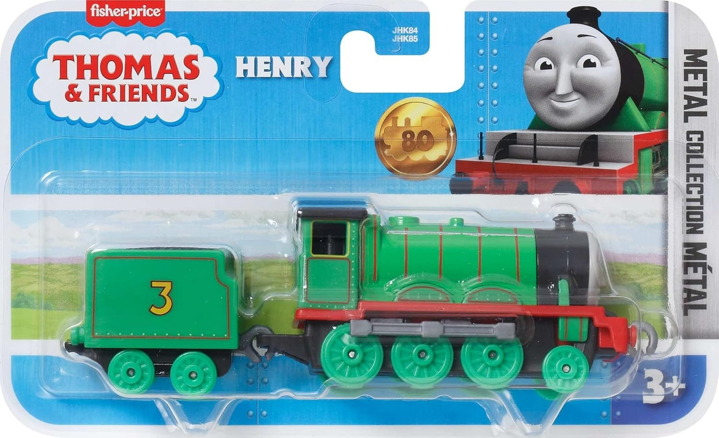 Thomas & Friends by Fisher-Price Train, Large Push-Along Die-Cast Henry Engine & Cargo Car from The Classic & All Engines Go Series, for Preschoolers
