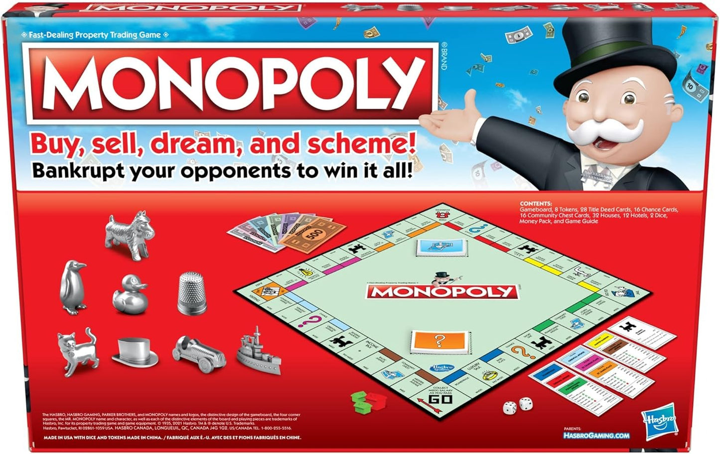 Monopoly Board Game for Ages 8+, For 2-6 Players, Includes 8 Tokens (Tokens May Vary)