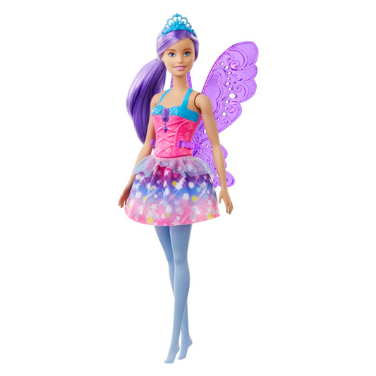 Barbie Dreamtopia Fairy Fashion Doll & Accessories, Purple Hair with Removable Skirt, Headband & Wings