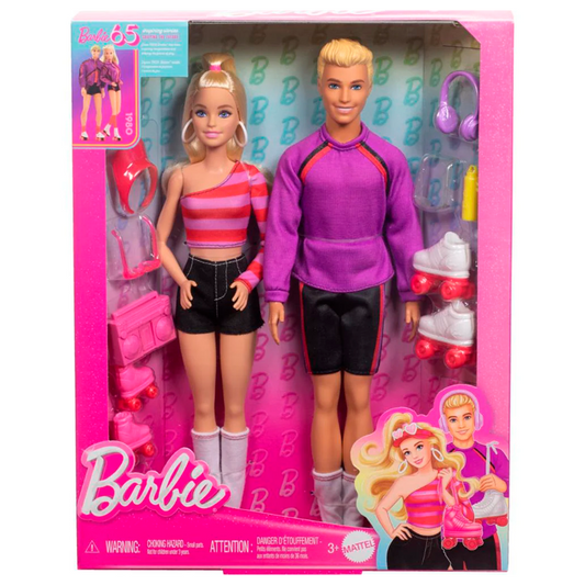 Barbie Fashionistas Set with 2 Fashion Dolls & 6 Accessories, Ken Roller-Skating Fashion Dolls, 65th Anniversary Collectible