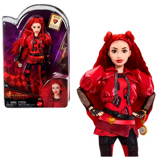 Mattel Disney Descendants: The Rise of Red Fashion Doll & Accessory – Red, Daughter of Queen of Hearts with Movie-Inspired Clothes & Pocket Watch