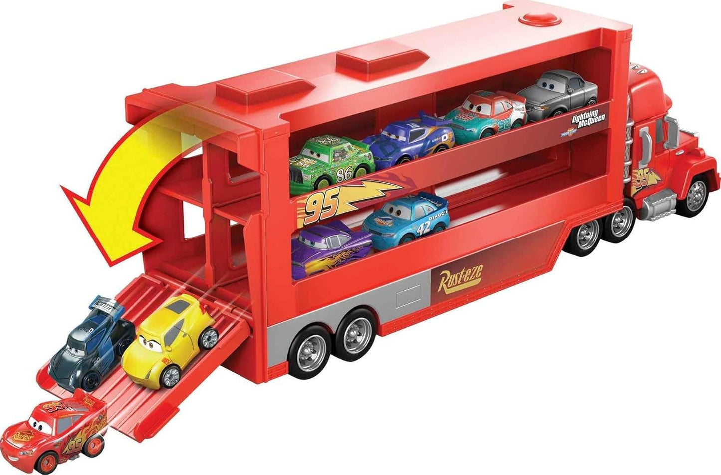 Mattel Disney and Pixar Cars Mack Mini Racers Hauler & 1 Mini Toy Car, Toy Transporter Truck Holds 18 Minis, Collectible Set