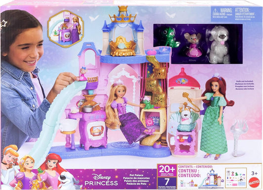 Mattel Disney Princess Pet Castle Playset with 7 Play Areas, 3 Animal Friends, Furniture & 17 Accessories, 2+ ft Tall Pet Palace, Inspired by Movies