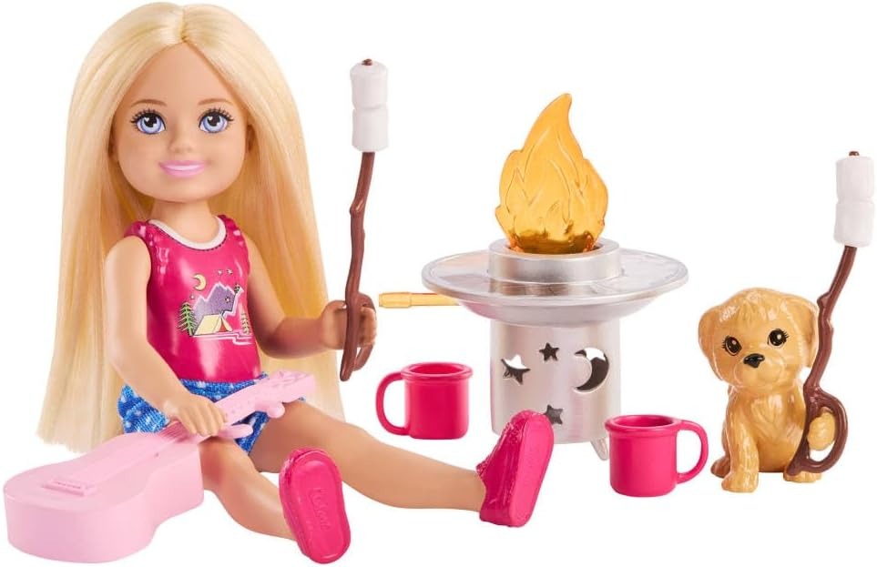 Barbie Chelsea Outdoor Adventures Playset, Family & Friends Set with Small Blonde Doll, Pet Puppy & 5+ Camping Accessories