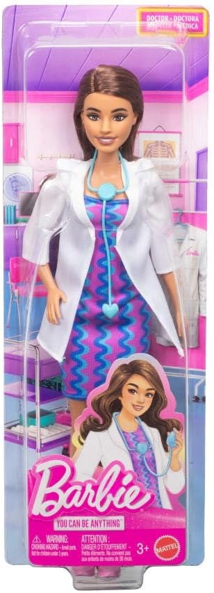 Barbie Careers Doctor Fashion Doll Wearing Removable Look with White Coat, Dress & Shoes, Plus Stethoscope Accessory