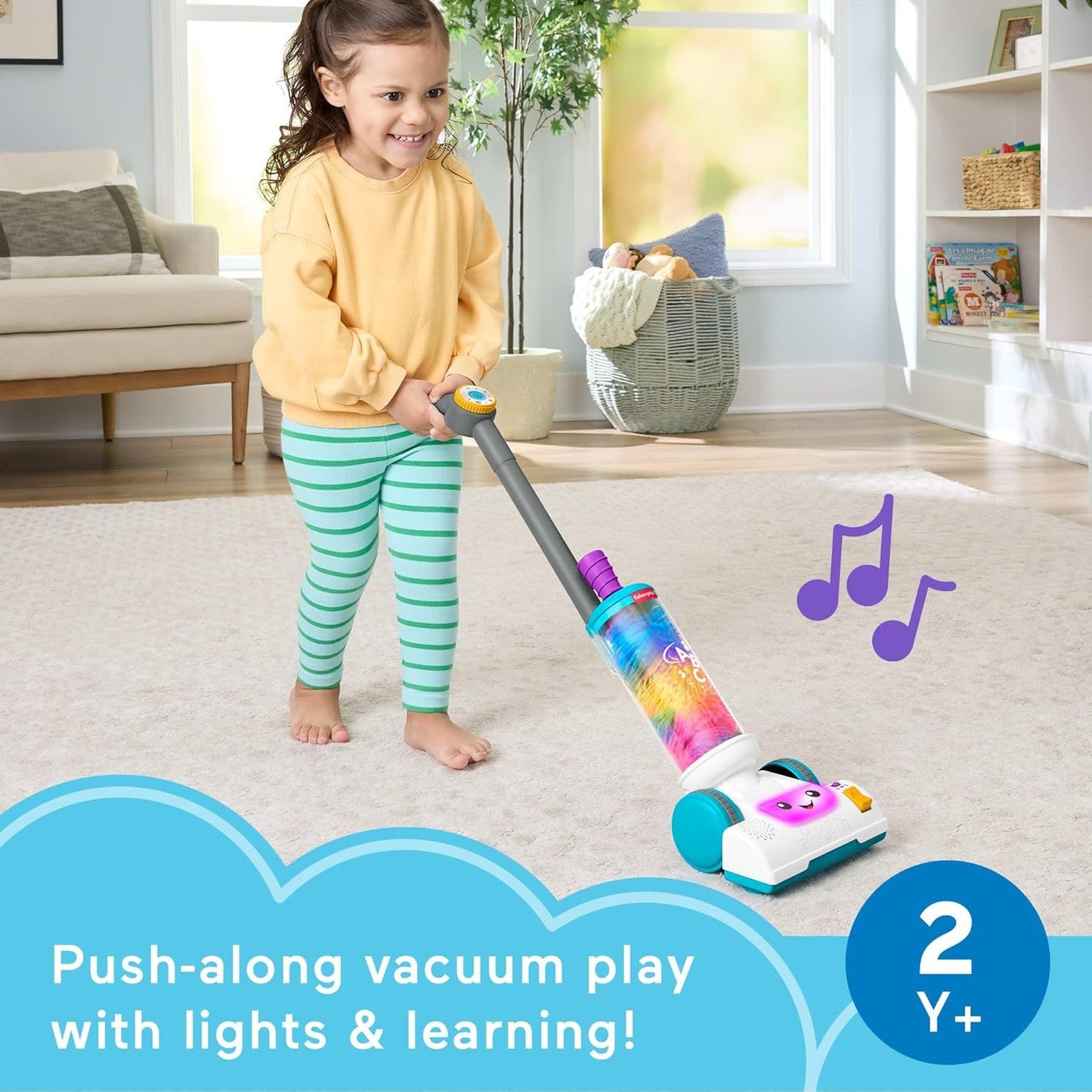 Fisher-Price Toddler Toy Laugh & Learn 2-in-1 Vacuum with Duster, Lights & Learning Songs for Pretend Play Kids Ages 2+ Years