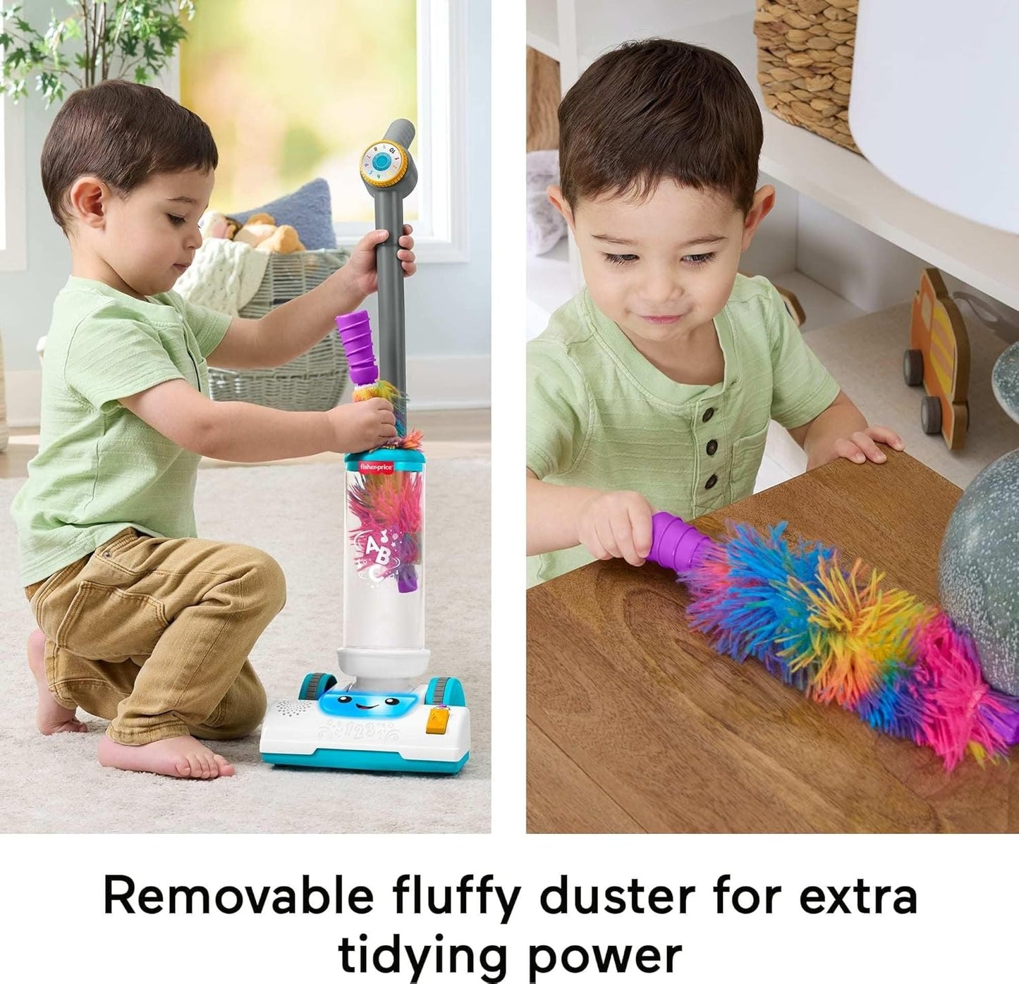 Fisher-Price Toddler Toy Laugh & Learn 2-in-1 Vacuum with Duster, Lights & Learning Songs for Pretend Play Kids Ages 2+ Years