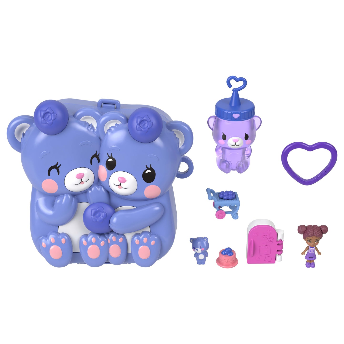 Polly Pocket Dolls and Playset, Blueberry Besties Compact, Travel Toy with 1 Micro Doll, Pet, Fruit Themed Accessories