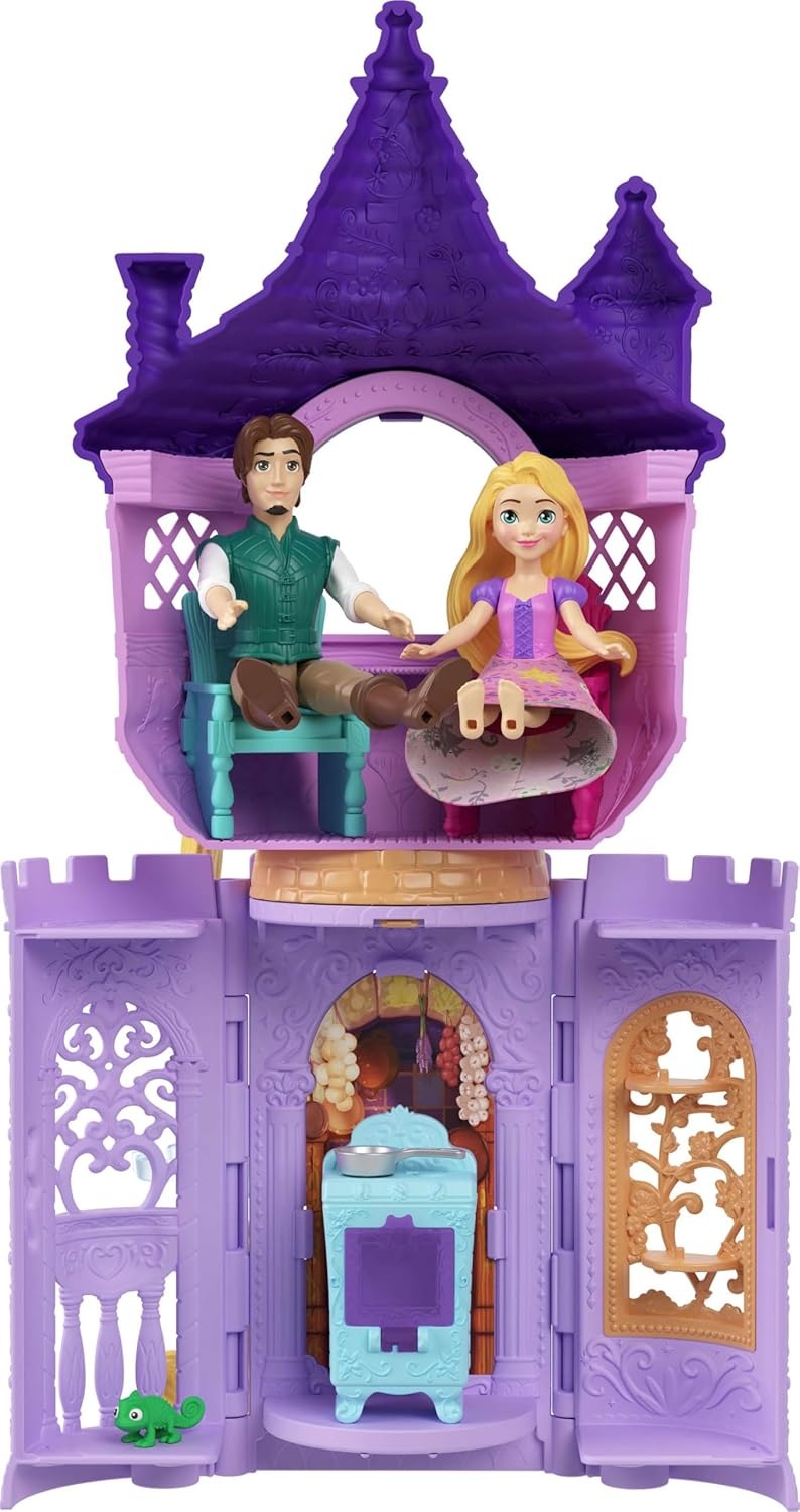 Mattel Disney Princess Toys, Rapunzel Tower Playset with 2 Small Dolls, Animal Figure, Furniture & Accessories, Storytime Stackers Inspired by Tangled