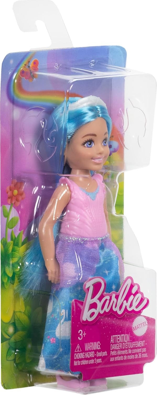 Barbie Royal Chelsea Doll with Blue Hair & White Headband Wearing Removable Skirt & Shoes