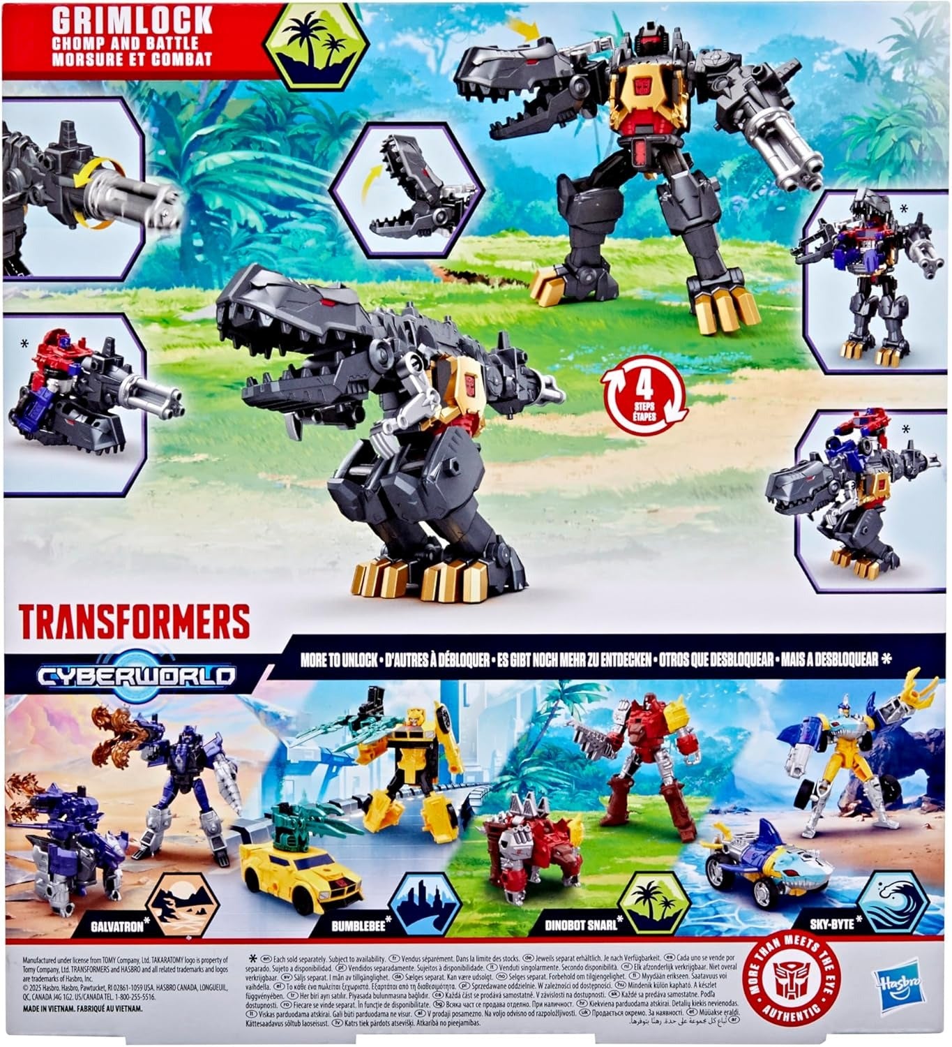 Transformers Cyberworld Grimlock Chomp & Battle 9-Inch Action Figure, Quick Change to Dino Mode, Robot Toys for Boys & Girls 6+ Years
