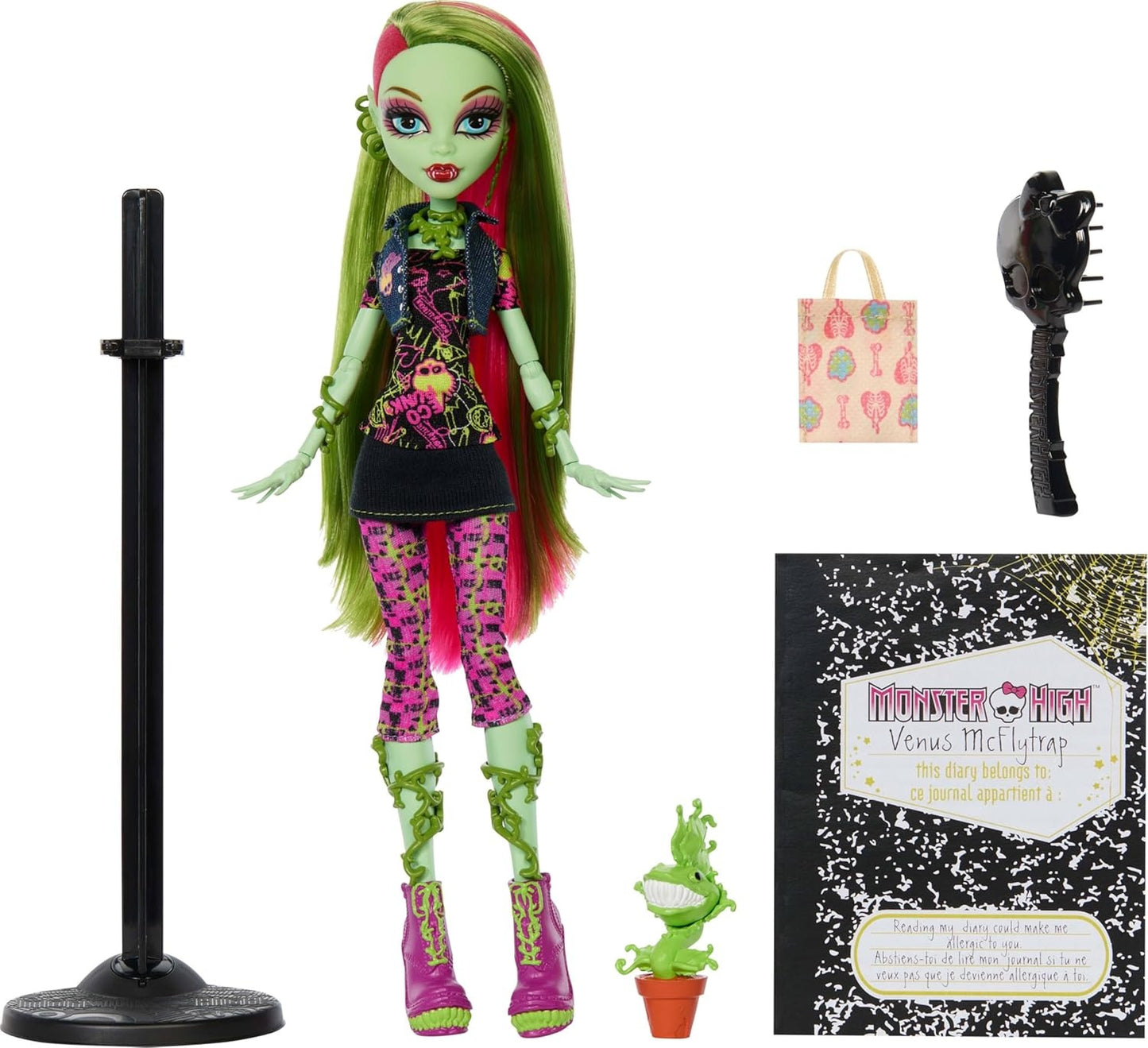 Monster High Boo-riginal Creeproduction Doll, Venus McFlytrap Collectible Reproduction with Doll Stand, Diary, and Pet Chewlian