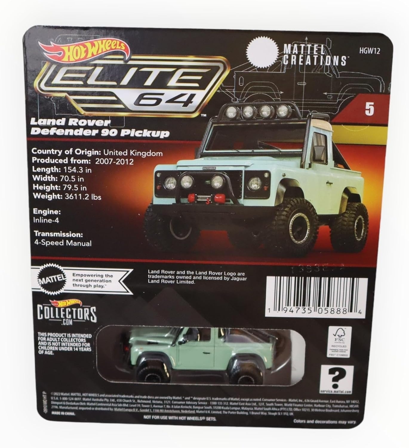 Hot Wheels Land Rover Defender '90 Pickup - Elite 64 (2023) #5
