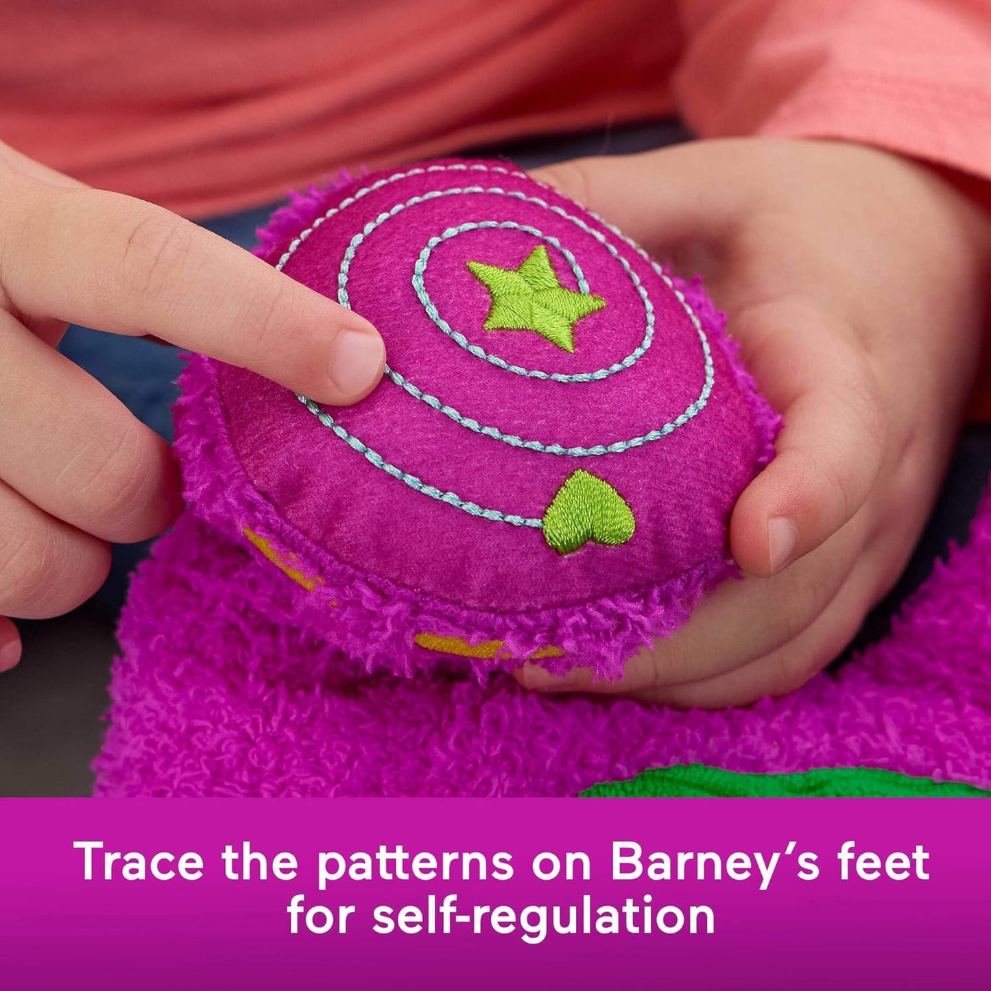 Barney’s World Toddler Toy Sensory Barney 12.75-Inch Plush with Fidget Activity & Textured Details for Kids Ages 2+ Years