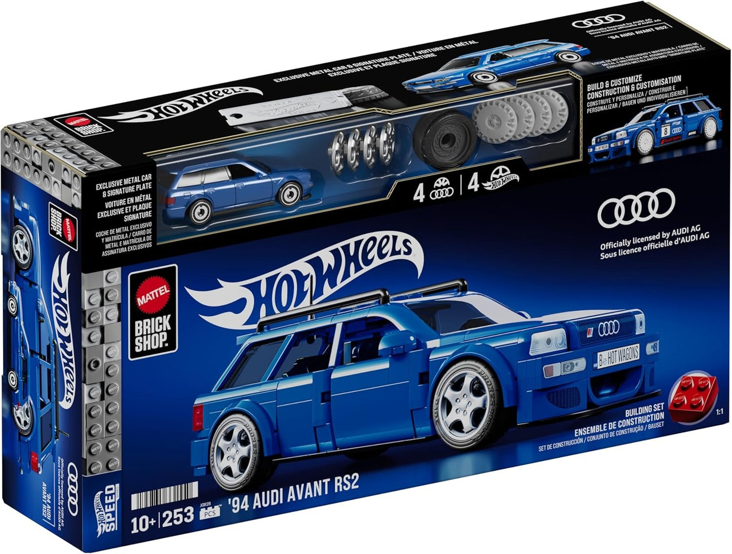 Mattel Brick Shop Hot Wheels Speed Series Building Set, ’94 Audi Avant RS2 with 253 Pieces, Realistic Details and Custom Decals, Adult Collectors and Kids Ages 10+