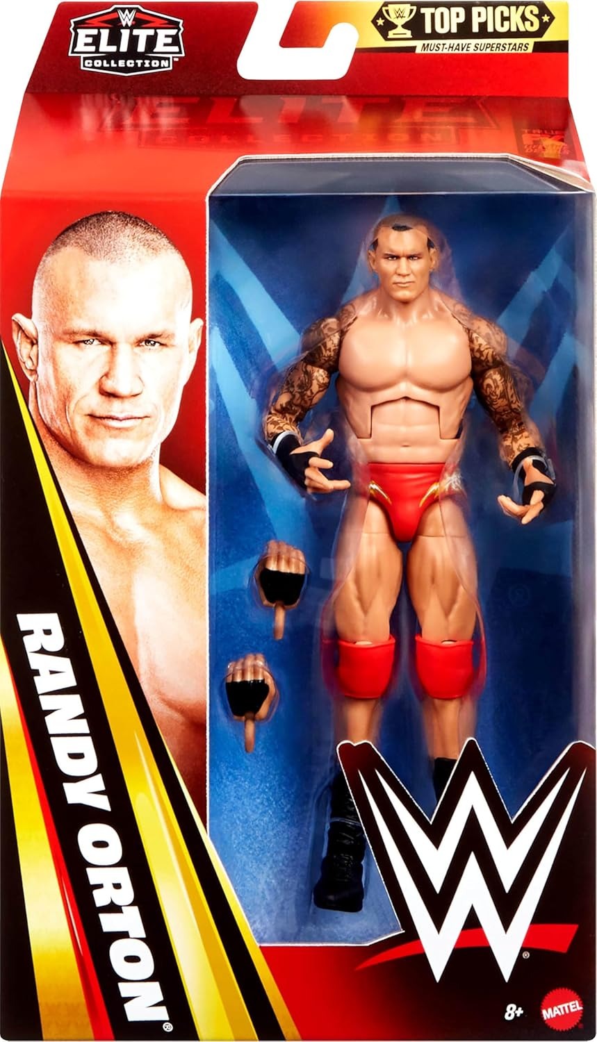 Mattel WWE Elite Collection Top Picks Action Figures & Accessories Set, 6-inch Collectible Randy Orton with Swappable Hands & Ring Gear (Styles May Vary)