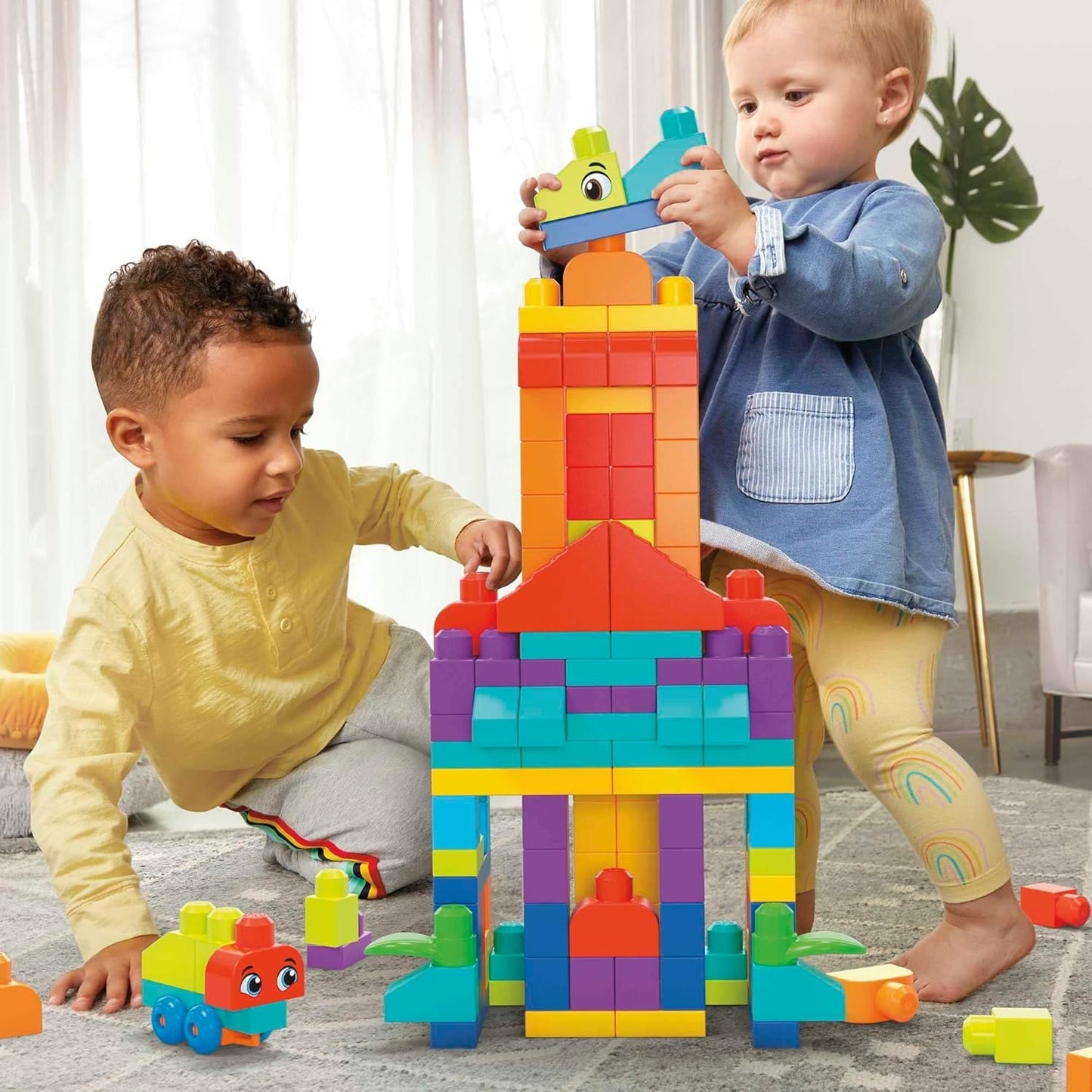 MEGA BLOKS First Builders Toddler Blocks Toys Set, Bigger Building Bag with 150 Pieces and Storage, Creative Open-Ended Play, Blue, Ages 1+ Years