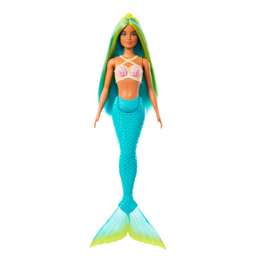 Barbie Mermaid Doll with Two-Tone Blue & Yellow Fantasy Hair & Headband Accessory, Toy with Shell Bodice & Turquoise Tail