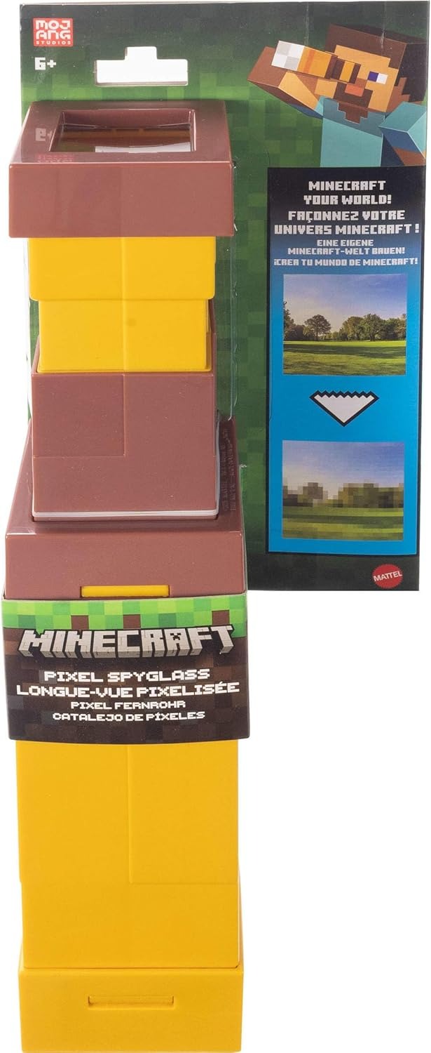Mattel Minecraft Pixel Spyglass Toy with Pixelating Viewing Lens, Kid-Sized Accessory for Role-Play & Costumes