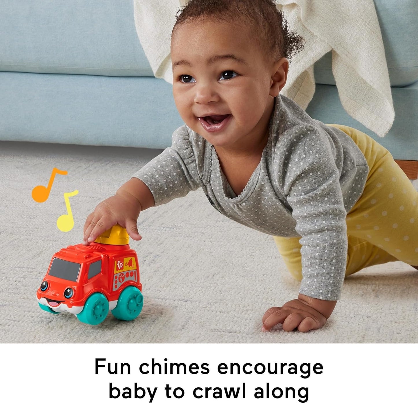 Fisher-Price Baby Toy Chime & Ride Fire Truck Push-Along Vehicle with Fine Motor Activities for Infants Ages 6+ Months