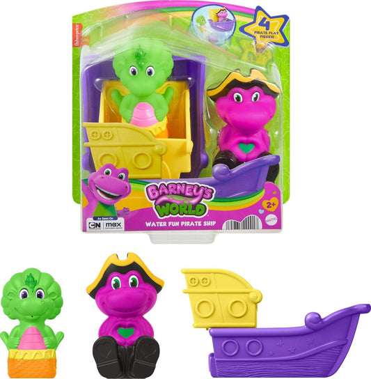 Mattel Fisher-Price Barney’s World Toddler Toys, Water Fun Pirate Ship, 4-Piece Set for Water Play with Barney & Baby Bop, Kids Ages 2+ Years
