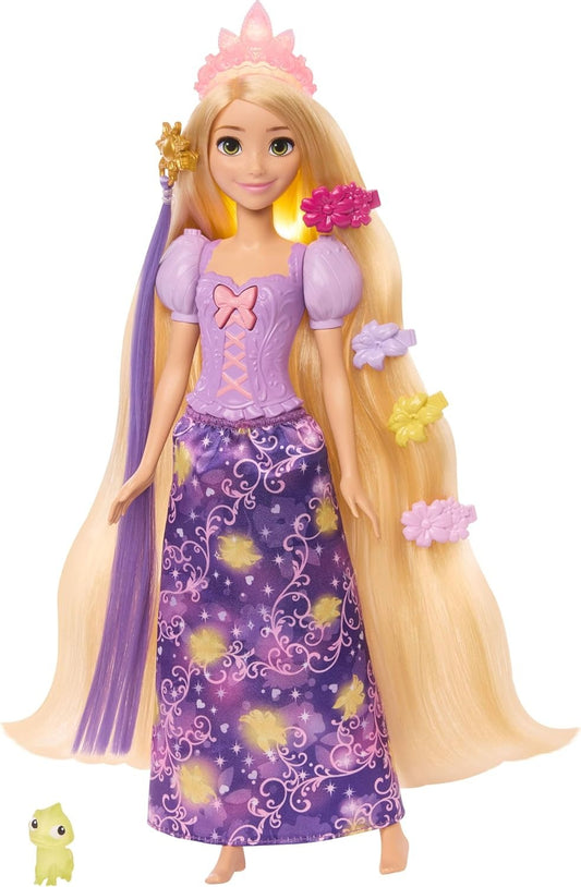 Mattel Disney Princess Rapunzel Fashion Doll w/Light-Up Hair & 4 More Ways to Glow, Pascal Figure & 7 Styling Accessories, Inspired by Tangled Movie