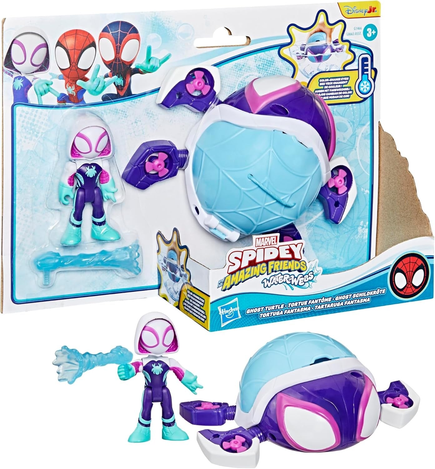 Marvel Spidey and his Amazing Friends Water-Webs Ghost Turtle, 3-Inch (7.6 CM) Toy Submarine & Action Figure, Super Hero Water Toys, Kids Ages 3+