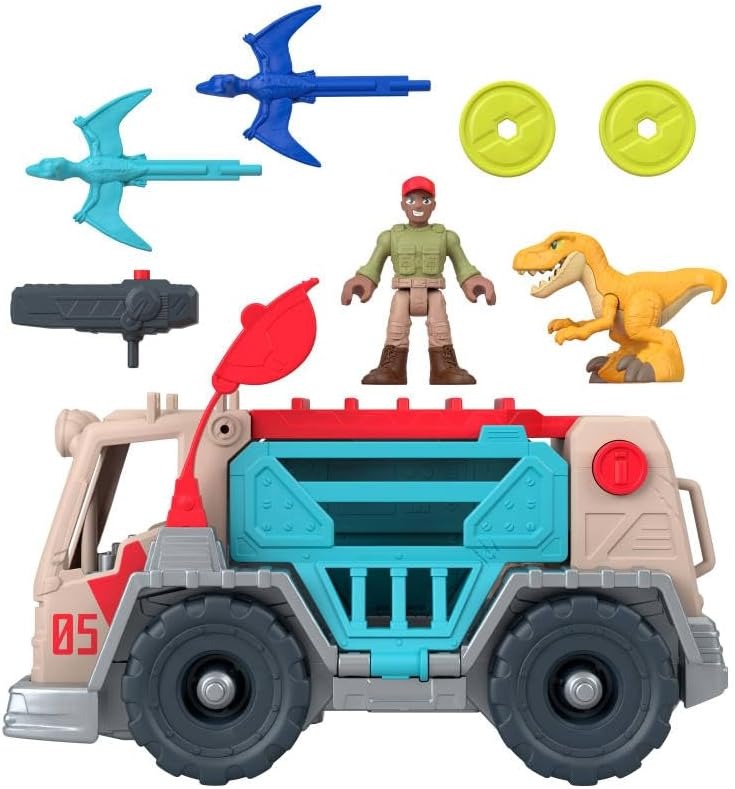 Fisher-Price Mattel Imaginext Jurassic World Trek ‘N Transform Toy Vehicle Play Set with Dinosaur, 3-inch Action Figure & Projectile Launcher with Projectiles