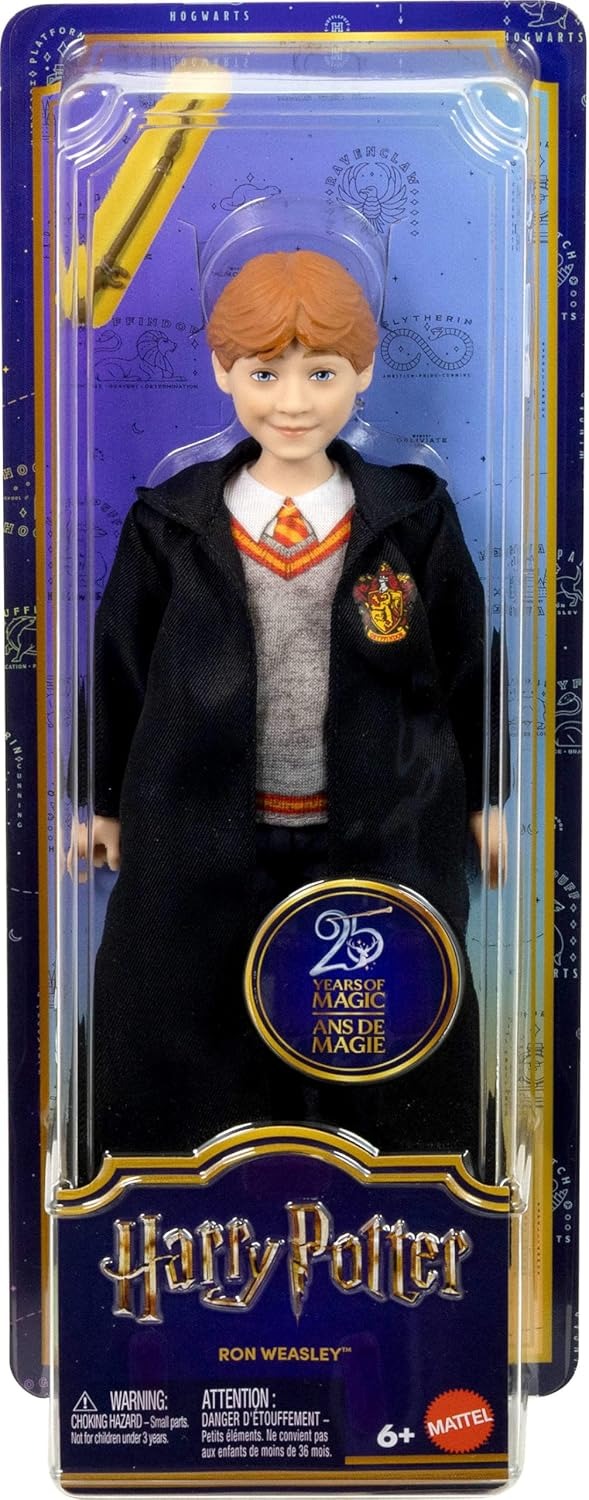 Mattel Harry Potter Toys, Ron Weasley Fashion Doll in Removable Signature Hogwarts Uniform with Wand Accessory, Inspired by The Movie