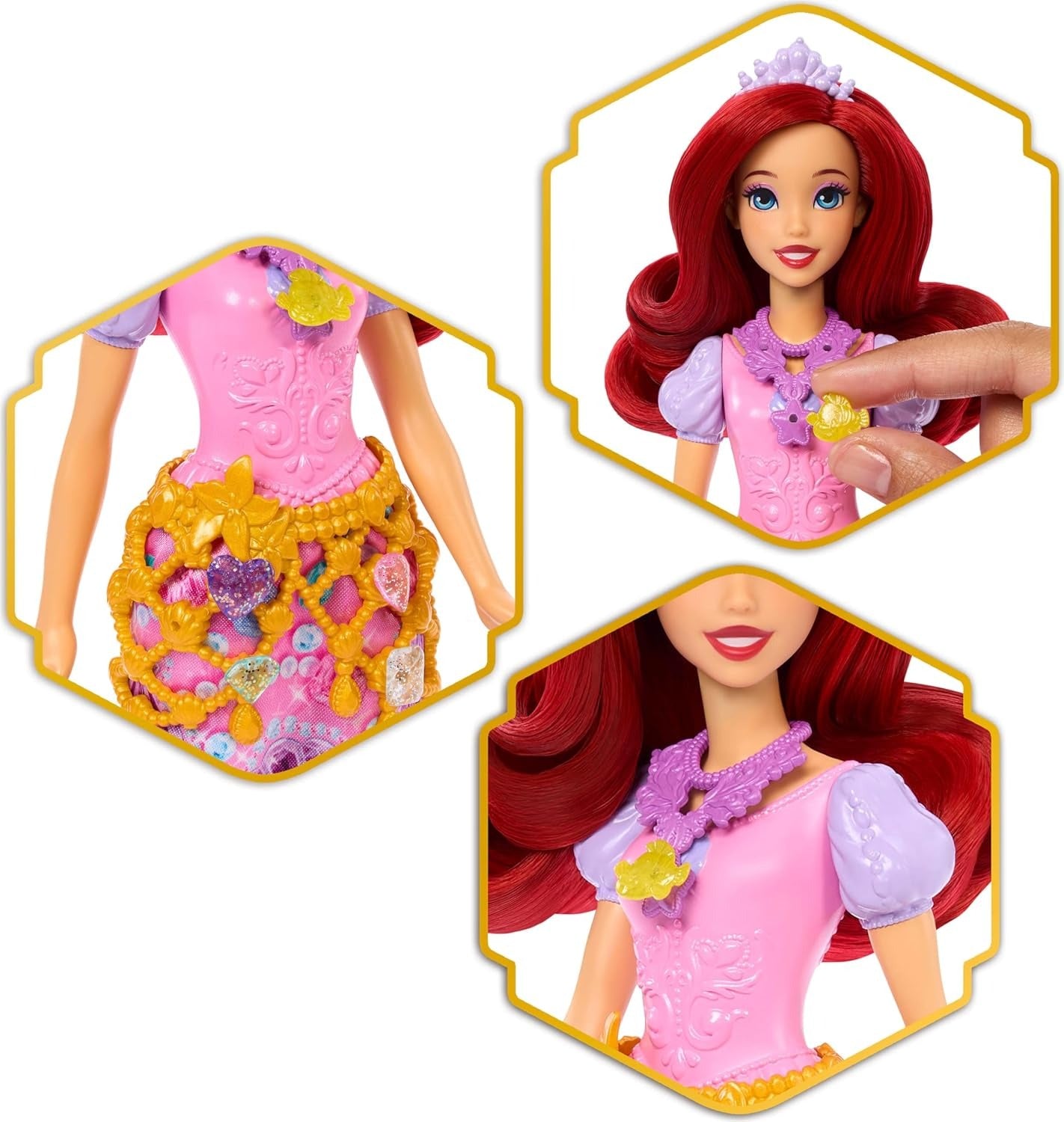 Mattel Disney Princess Ariel Fashion Doll & Accessories with 8 Surprises, Including Heart Gem Box, Ring for Child & 9 Play Pieces, Inspired by Movie