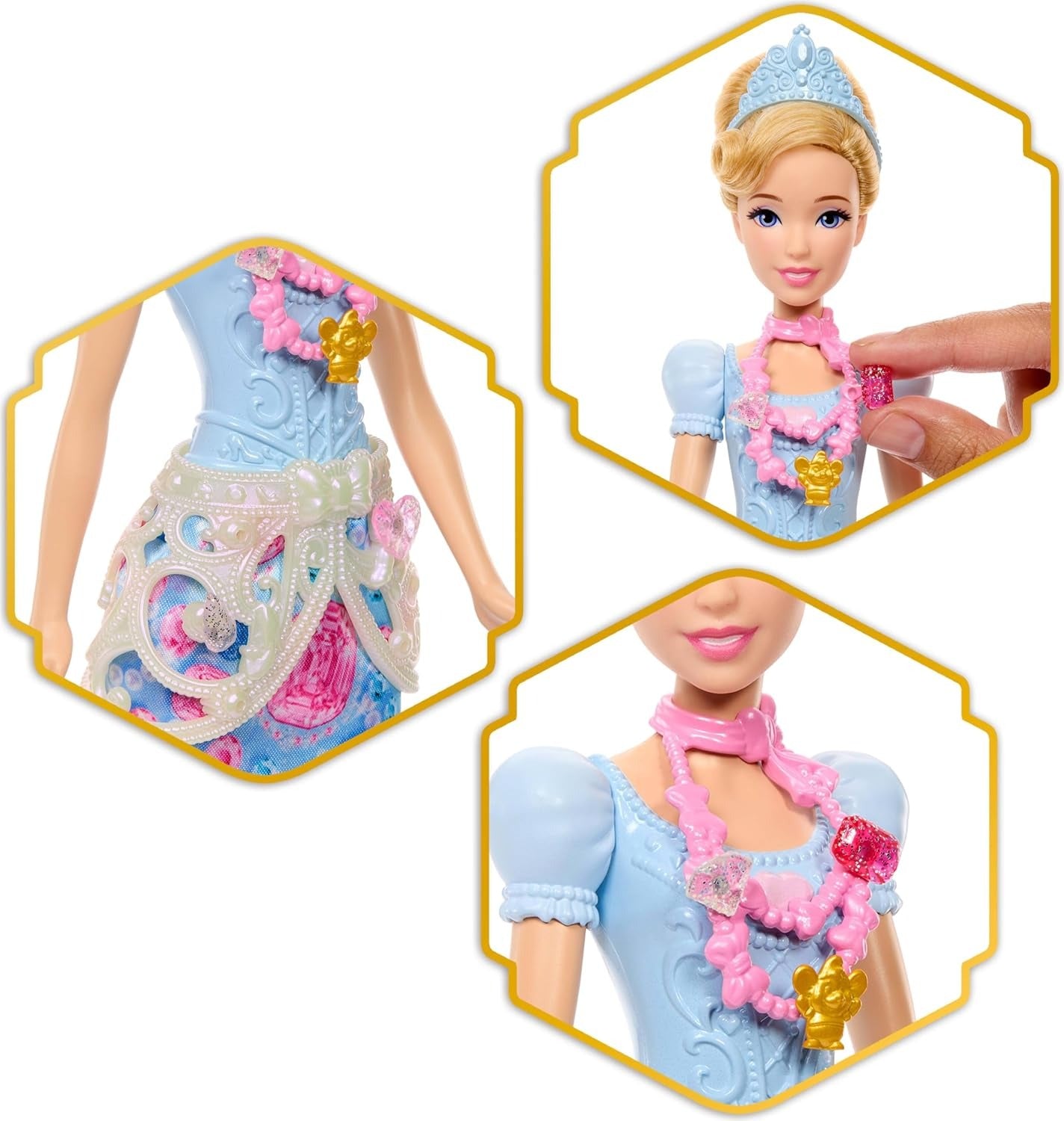 Mattel Disney Princess Cinderella Fashion Doll & Accessories with 8 Surprises, Including Heart Gem Box, Ring for Child & 9 Pieces, Inspired by Movie