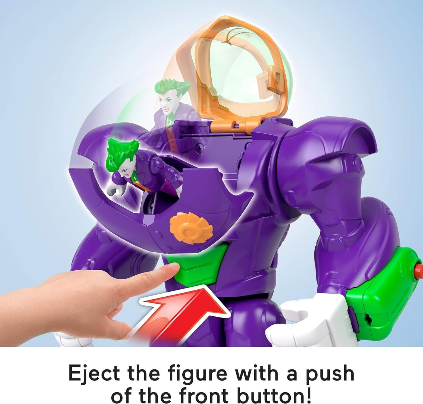 Fisher-Price Imaginext DC Super Friends, The Joker Hammer Mech, 3-inch Action Figure & Accessory Set, 10.5-inch Toy Includes Launcher, Projectile & Eject