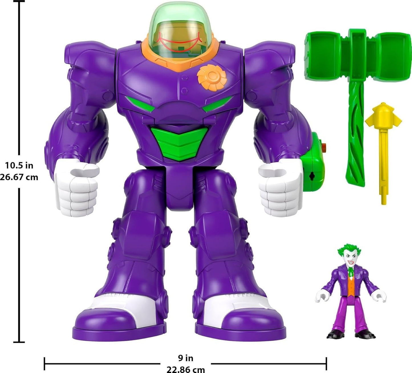 Fisher-Price Imaginext DC Super Friends, The Joker Hammer Mech, 3-inch Action Figure & Accessory Set, 10.5-inch Toy Includes Launcher, Projectile & Eject