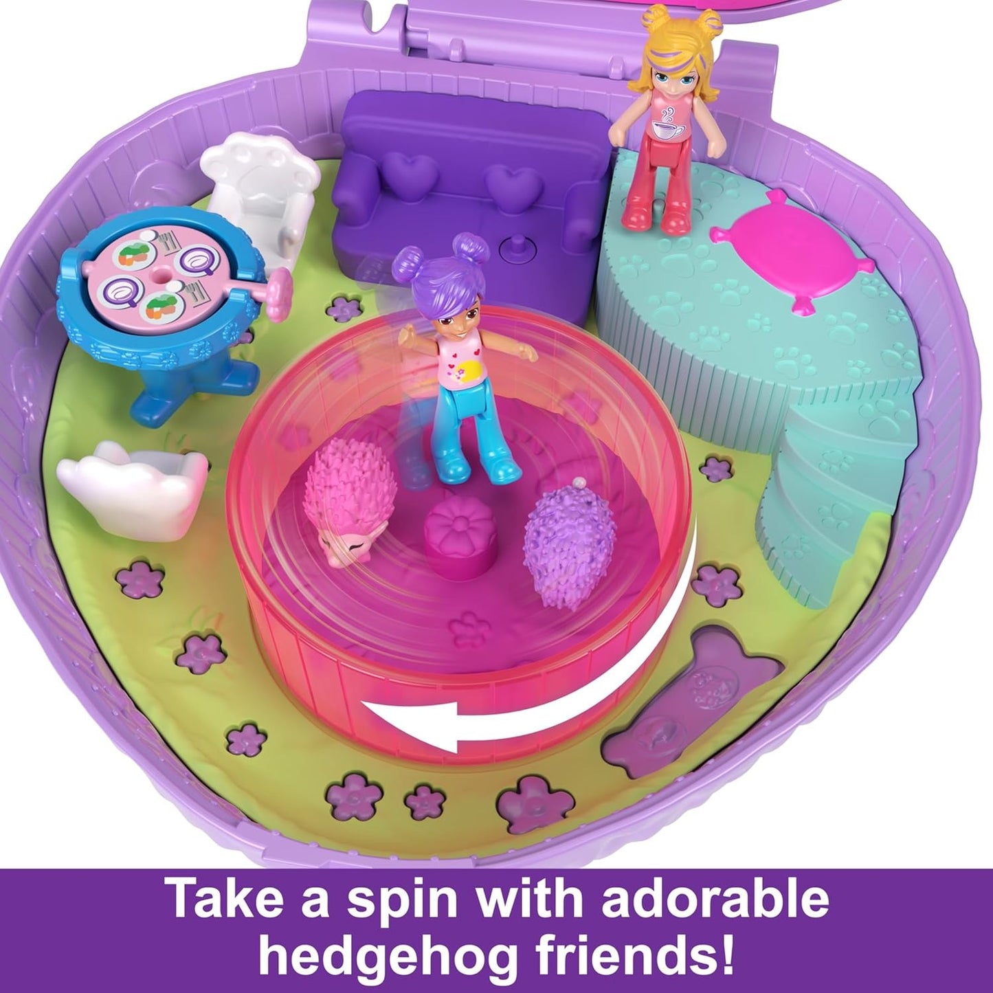 Polly Pocket Playset, Hedgehog Coffee Shop Compact with 2 Micro Dolls & 10 Accessories, Travel Toy with Fidget Exterior