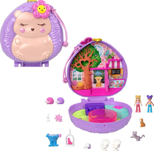 Polly Pocket Playset, Hedgehog Coffee Shop Compact with 2 Micro Dolls & 10 Accessories, Travel Toy with Fidget Exterior