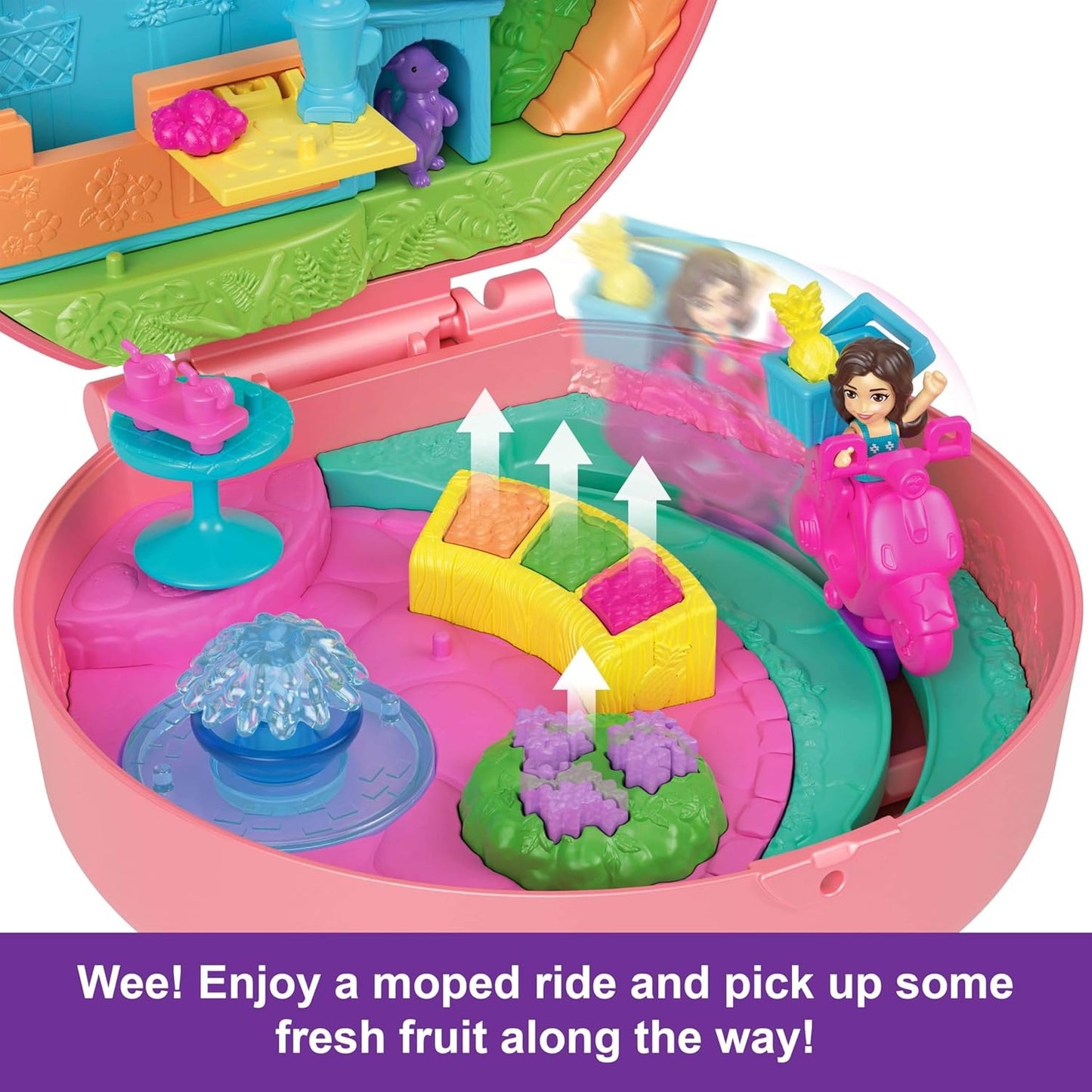 Polly Pocket Dolls & Playset, Adventure Moped Compact, Travel Toy with 2 Micro Dolls & Pet, Plus Animal & Vehicle Accessories