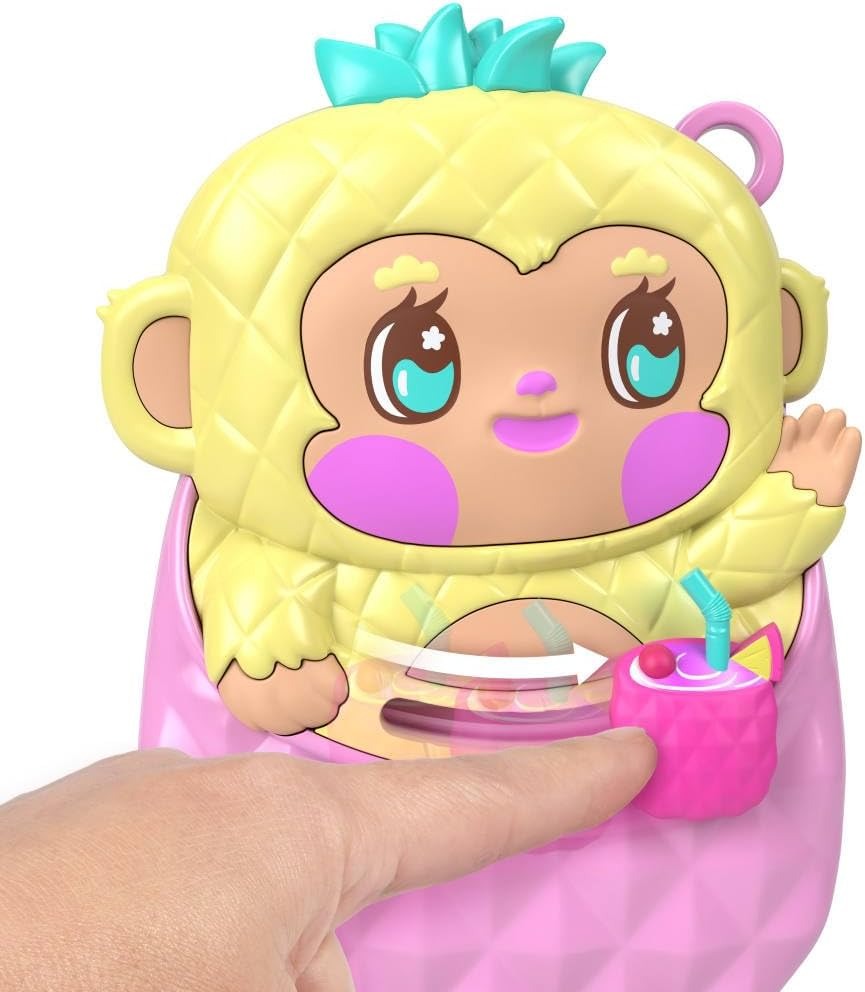 Polly Pocket Dolls and Playset, Pineapple Monkey Compact, Travel Toy with 1 Micro Doll, Pet, Hammock, Fruit Themed Accessories