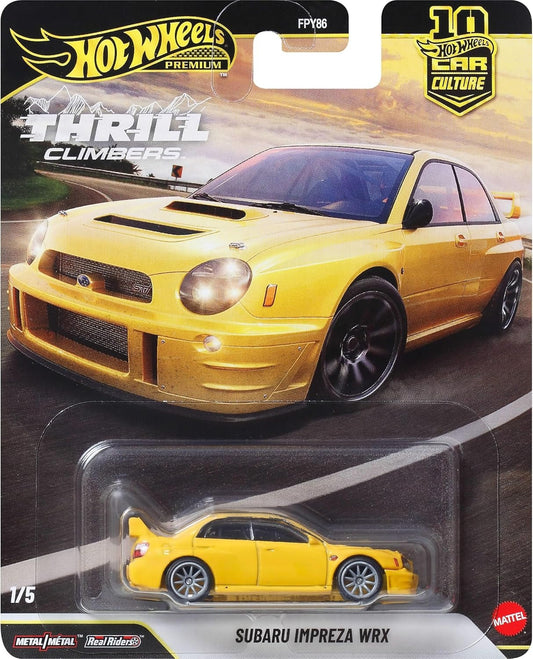 Hot Wheels Car Culture Premium 1:64 Scale Die-Cast Subaru Impreza WRX with Real Riders Tires & Metal/Metal Body & Chassis, Thrill Climbers Collectible