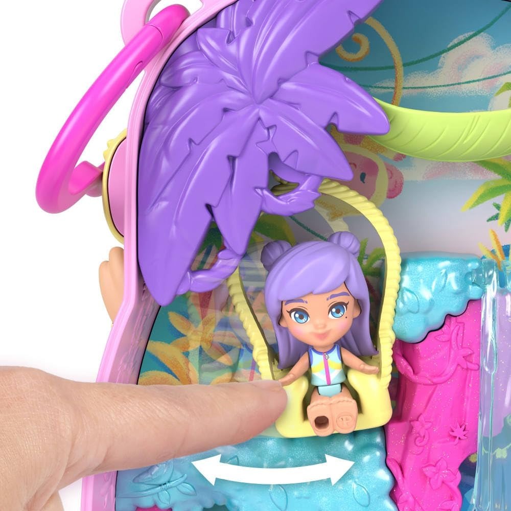 Polly Pocket Dolls and Playset, Pineapple Monkey Compact, Travel Toy with 1 Micro Doll, Pet, Hammock, Fruit Themed Accessories