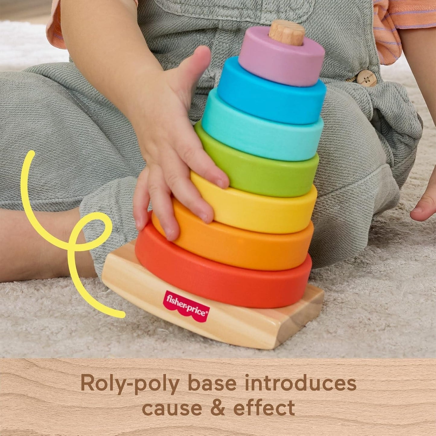Fisher-Price Wood Toddler Toy Rock-a-Stack, 8-Piece Wooden Ring Stacking Activity for Fine Motor Skill Development Kids Ages 18+ Months