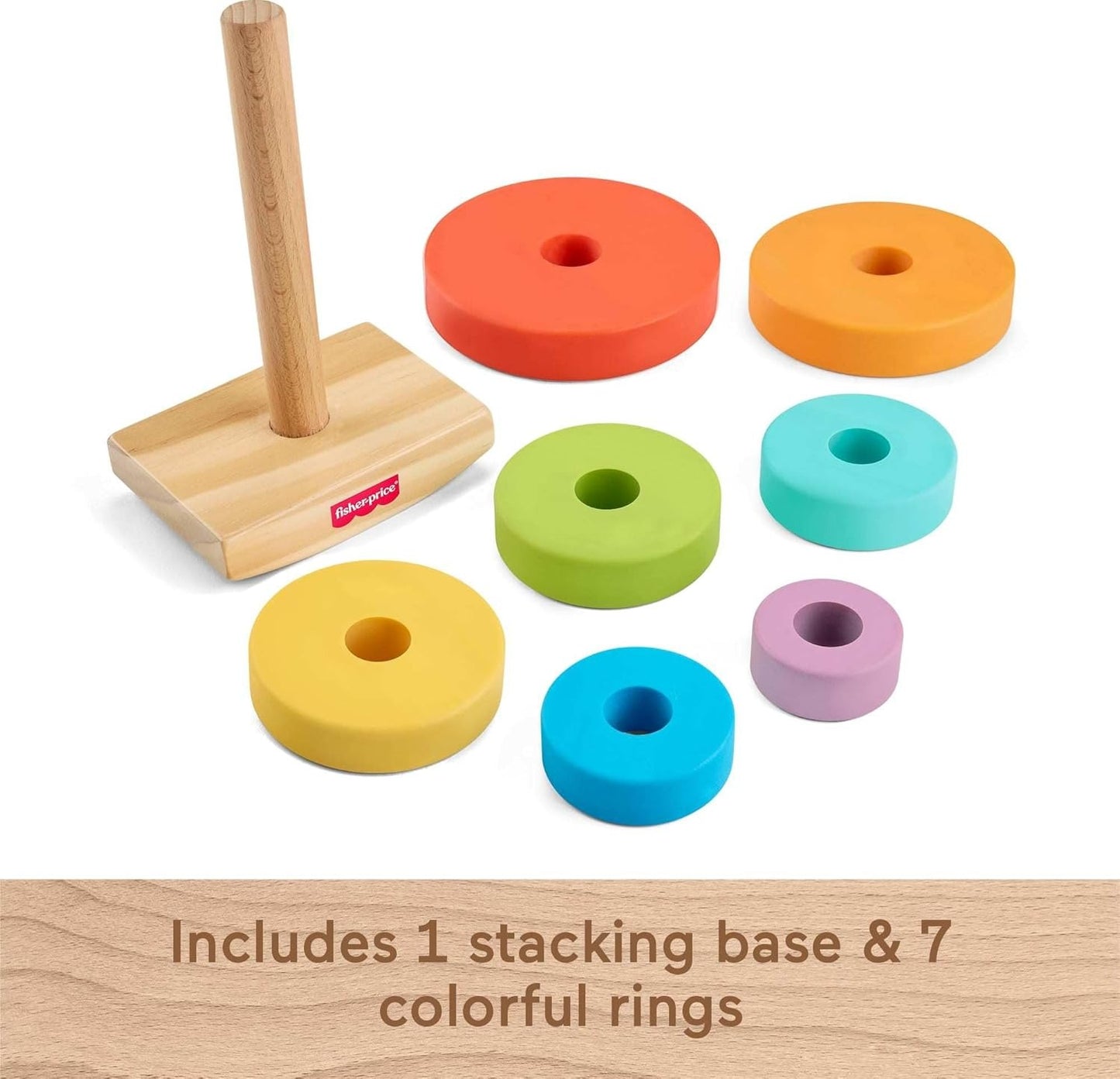 Fisher-Price Wood Toddler Toy Rock-a-Stack, 8-Piece Wooden Ring Stacking Activity for Fine Motor Skill Development Kids Ages 18+ Months
