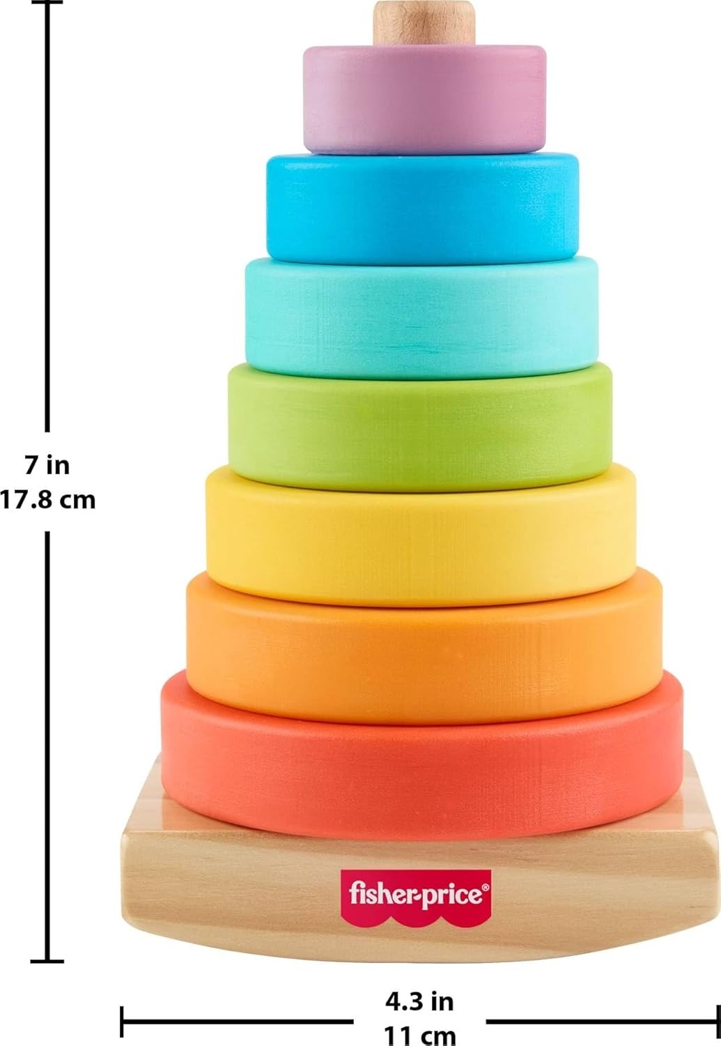Fisher-Price Wood Toddler Toy Rock-a-Stack, 8-Piece Wooden Ring Stacking Activity for Fine Motor Skill Development Kids Ages 18+ Months