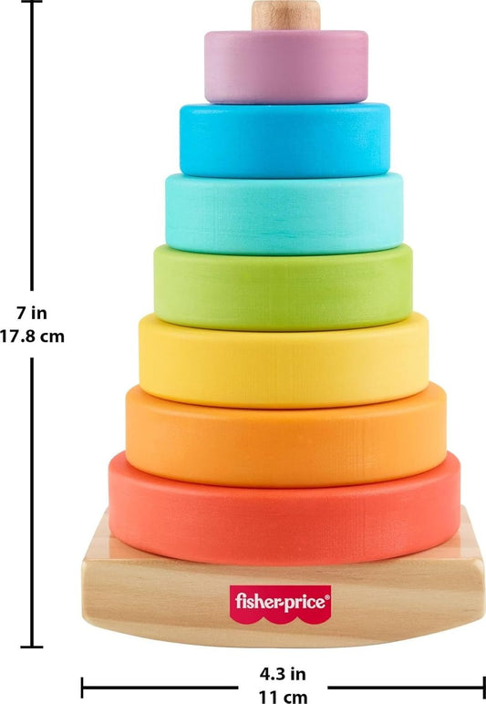 Fisher-Price Wood Toddler Toy Rock-a-Stack, 8-Piece Wooden Ring Stacking Activity for Fine Motor Skill Development Kids Ages 18+ Months