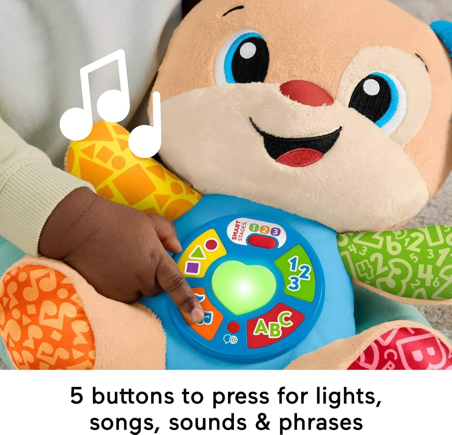 Fisher-Price Baby Learning Toy Laugh & Learn Smart Stages Puppy Musical Plush with Smart Stages for Infants Ages 6+ Months, Multilanguage Version