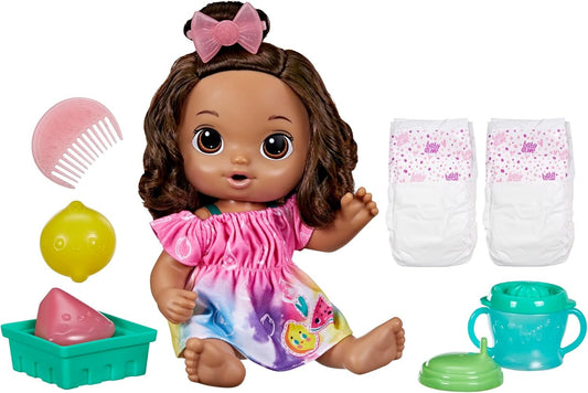 Baby Alive Fruity Sips Doll, Lemon, Pretend Juicer Baby Doll Set, Kids 3 and Up, Brown Hair